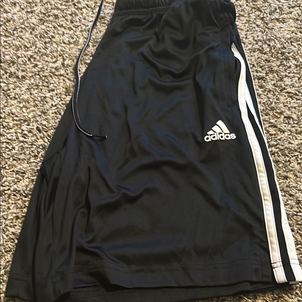 Adidas Black and White Athletic Shorts with Signature Stripes